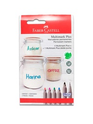 [153841] Marcador multimark plus permanente Faber Castell 4 colores + 1 doble punta