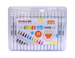 [ZX-601-48] Marcadores a base de agua doble punta biselado y redondo 4/1.2mm Zuixua estuche rigido de 48 colores