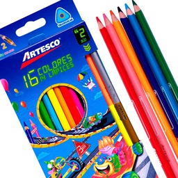 [16316607] Color largo triangular mina de 3MM Artesco de 16 Colores, 14 palices + tajador